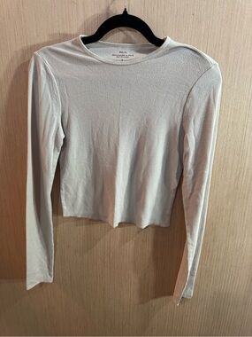 Abercrombie & Fitch Beige Baby Tee Ribbed Long-Sleeve Crop Top Size Small